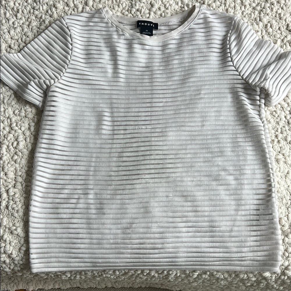 Trouve White Ribbed Short Sleeve Tee